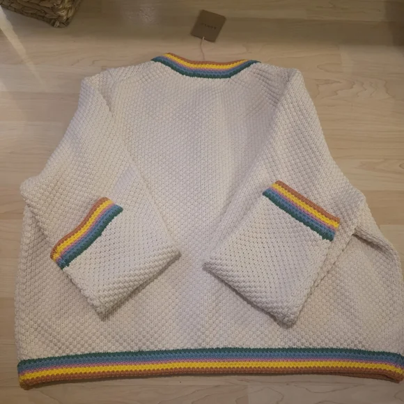 Boden White Cardigan with Rainbow Trim - Picture 2 of 6